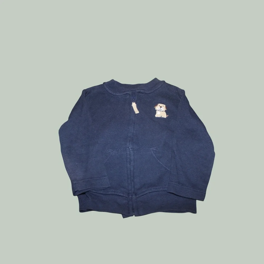 Carters Baby Boy 6 Months Zip Up Hoodie Lot Dinosaur Puppy Navy Gray Stripe 2pc